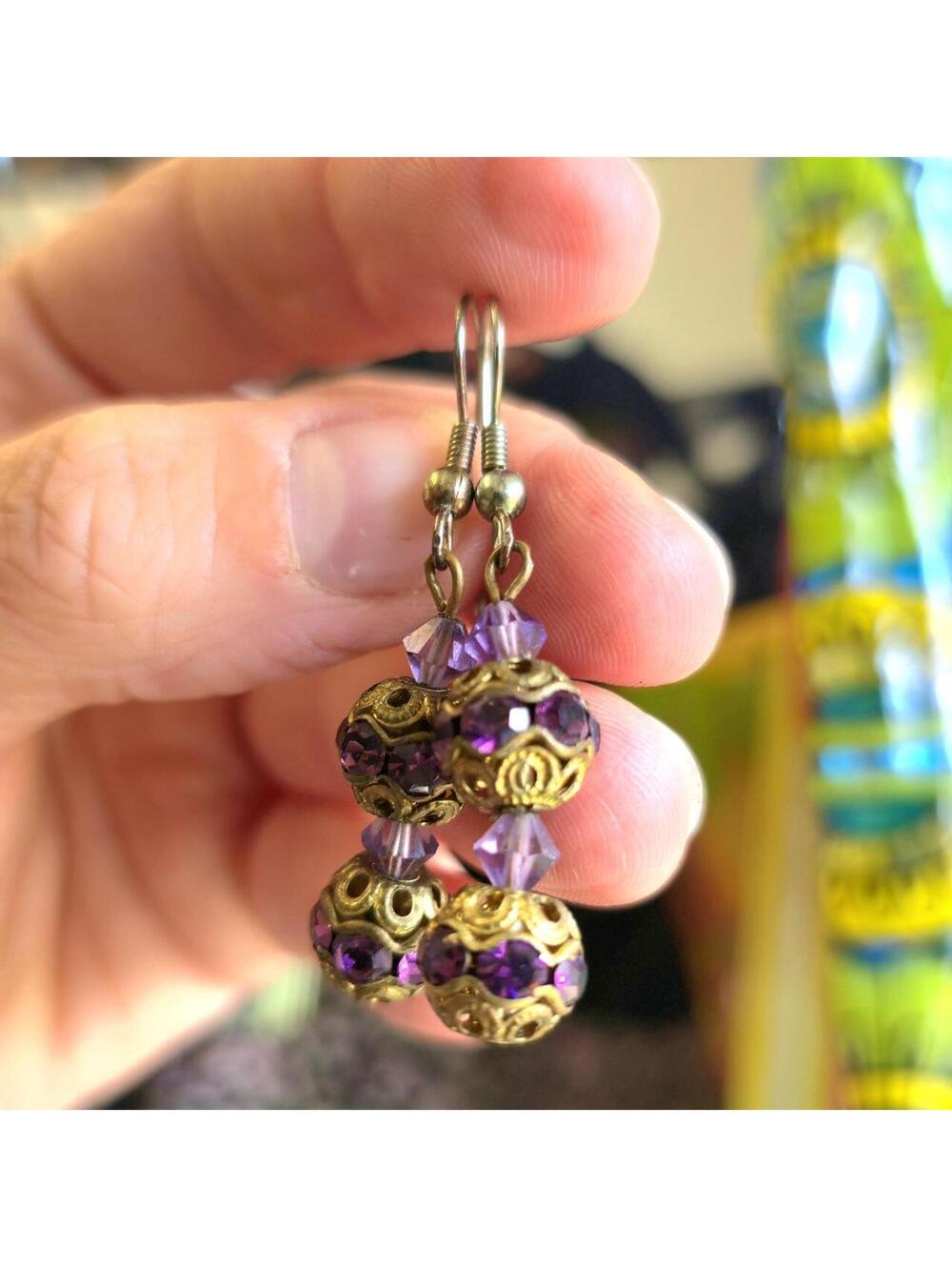 Vintage purple and gold swavorvski crystal earrings